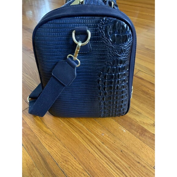 Brand New Crocodile skin pattern duffel bag in sapphire blue/gold - Picture 3 of 7
